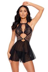 For Dreams Göğüs Dantelli Leopar Detaylı Fantezi Gecelik - 8622